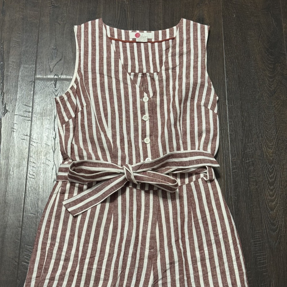 Boden Jumpsuit Womens US 6 Red White Striped Verity Cropped Wide Leg Linen Blend - Picture 2 of 11